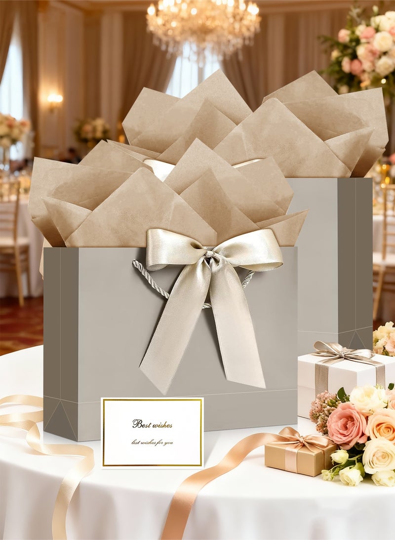 HomarKet Gift Bag, 2PCS Gift Bags Large with Ribbon and 2 Greeting Cards 4 Tissue Paper, Portable Paper Gift Bag Luxury Bag with Handles, Birthday Gift Bags,Present Bags for Wedding Party Mothers Day Valentines Day  Baby Shower(12.6" x 9.8" x 4.3"/32X25X11CM) - Image 4
